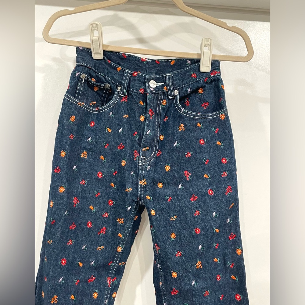 X-girl Floral Embroidered Straight Leg Jeans, cotton, drk blue/red, sz1 (24),EUC - Picture 4 of 14